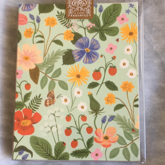 Strawberry Fields 8 Assorted Floral Blank Cards White Solid Envelopes NWT Rifle - Picture 9 of 9